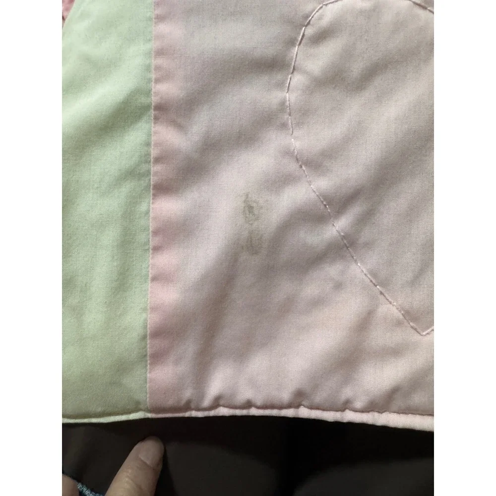 Handmade Patchwork Quilt Twin/Full Pink White Floral Hand Embroidered Vintage